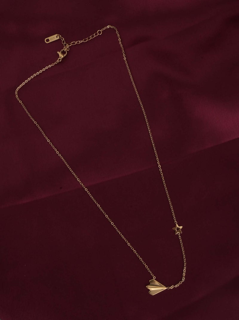 PALMONAS 18k Gold Tone Plated Simple Chain Necklace with Star Charm
 for Women - Image 3